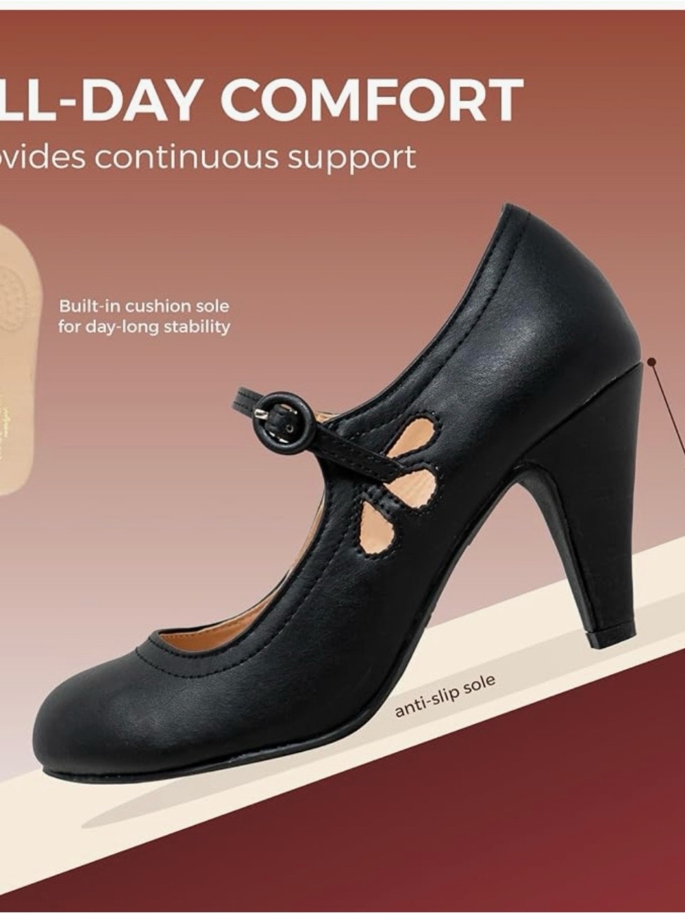 Chase + Chloe Black Mary Jane Mid Heel Dress Pump - w/ Box - Picture 9 of 12